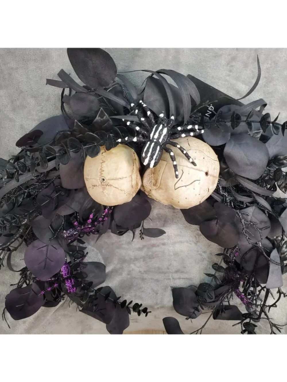 Halloween Wreath Haunted House Pirate Skull Spiders Flowers Black Goth Horror